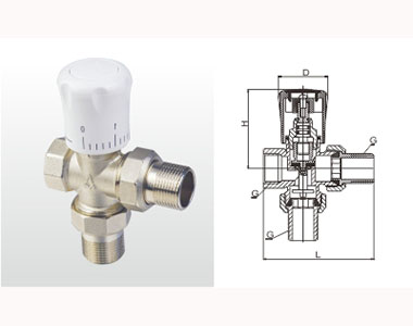 埃美柯黃銅三通暖氣直角閥結構圖